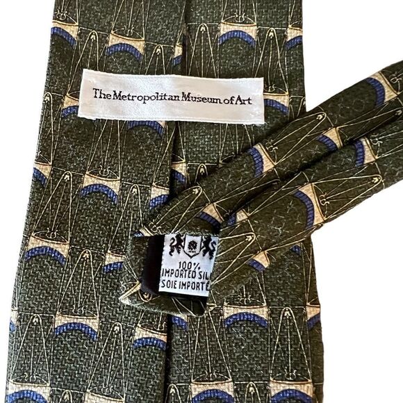Vintage Metropolitan Museum of Art Silk Tie Green Blue Cream - Picture 4 of 4